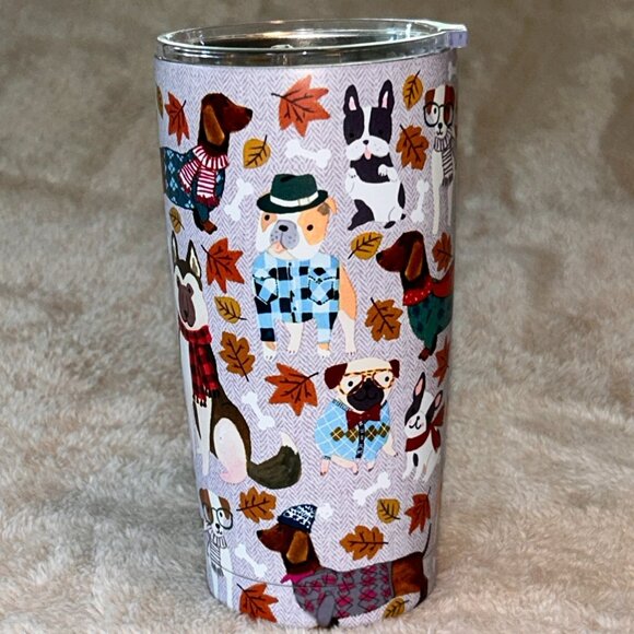 Clementine Paper Inc Dog Tweed Travel "Fall Dogs" Cup 20oz Tumbler With Lid #880 - Picture 2 of 11